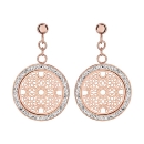 Boucles d'oreilles Acier 316 L Rose Ronde Motif Rosace Contour Strass Blanc 