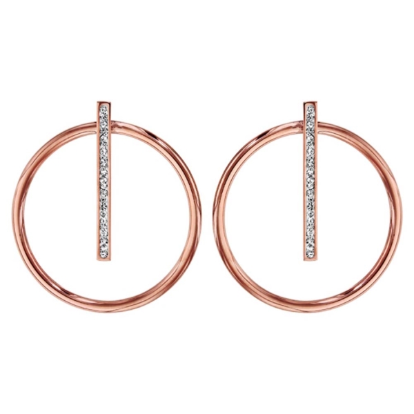Boucles d'oreilles Acier 316 L Rose Cercle et Barrette avec Strass Blanc 