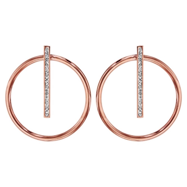 Boucles d'oreilles Acier 316 L Rose Cercle et Barrette avec Strass Blanc 