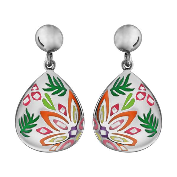 Boucles d'oreilles Acier 316 L avec Nacre Forme Ovale Colibri Orange