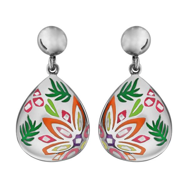 Boucles d'oreilles Acier 316 L avec Nacre Forme Ovale Colibri Orange