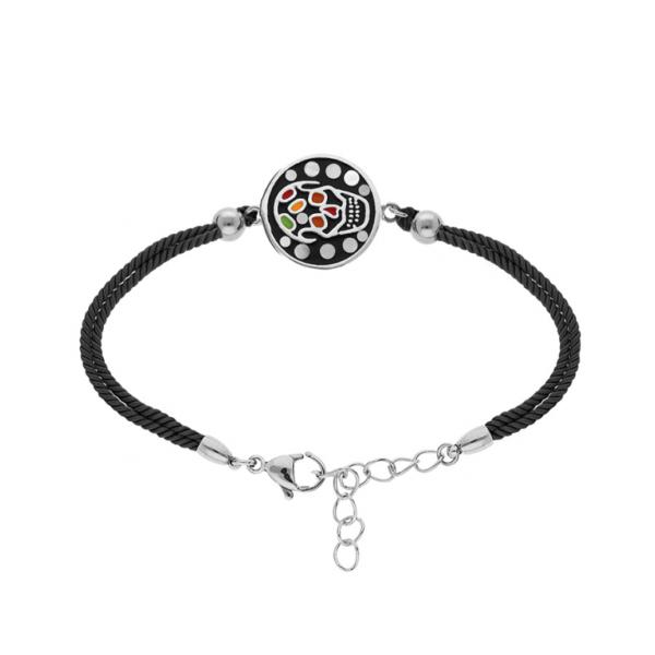 Bracelet Acier 316 L Doré Tête de Mort Résine Noire Cordon Noir