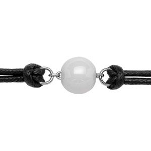 Bracelet Acier 316 L et Cordon Coton Boule Céramique Blanche