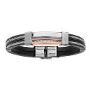 Bracelet Acier 316 L et Cuir Noir Double Rang Cable + PVD Rose