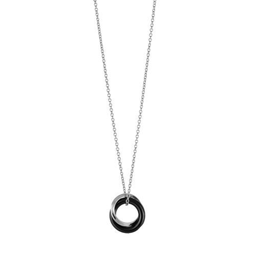 Collier Acier 316 L Pendentif Double Anneaux avec 1 Céramique Noir