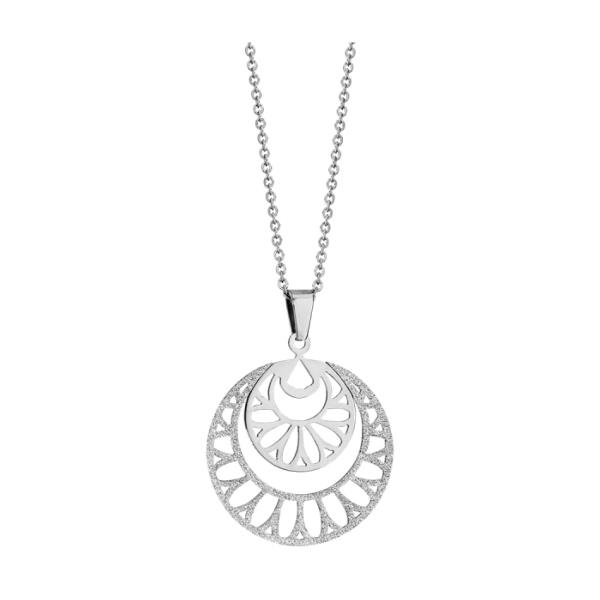 Collier Acier 316 L Pendentif Rond Ajouré Partie Granité