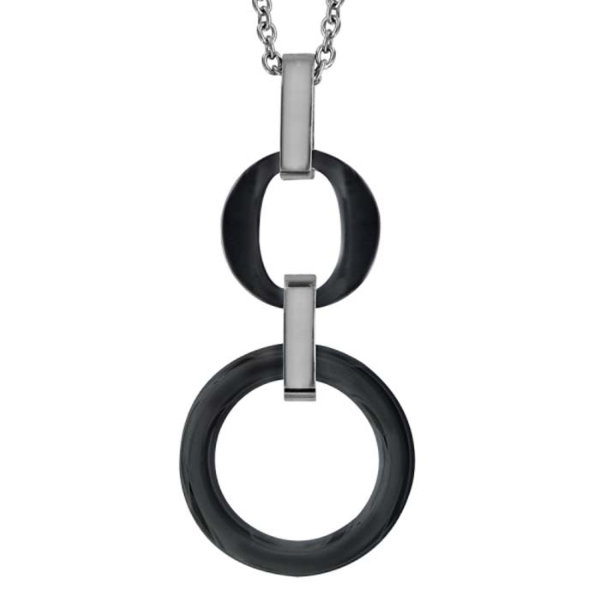 Collier Acier 316 L Pendentif Double Anneaux Céramique Noir