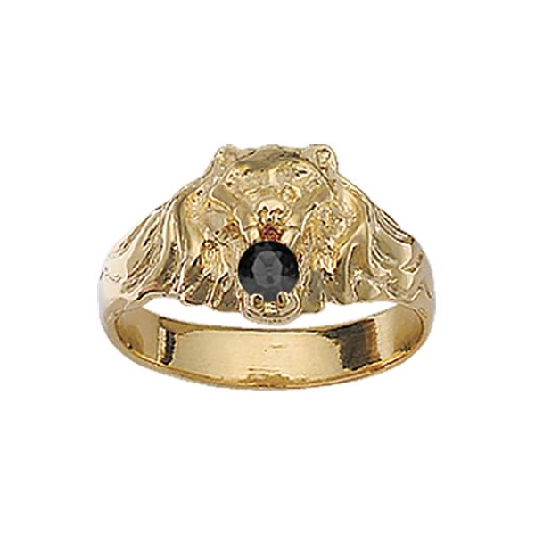 Bague Chevalière Plaqué Or Vermeil Lion Zirconium Noir Petit Modèle