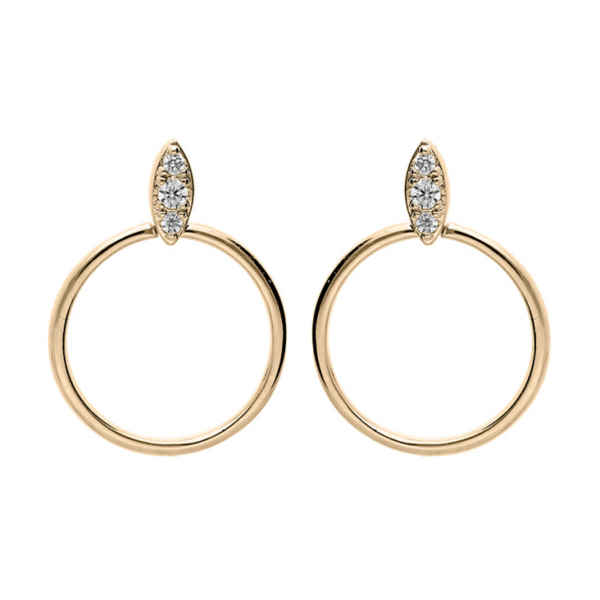 Boucles d'oreilles Plaqué Or Cercle et Navette Zirconium