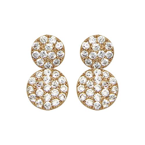 Boucles d'oreilles Plaqué Or et Zirconium Sertis Doubles Pastilles