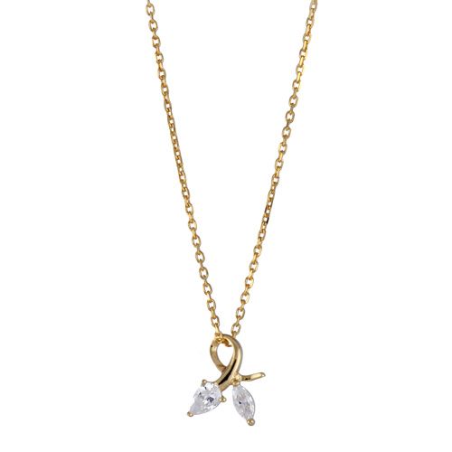 Collier Plaqué Or + Pendentif Noeud Duo Zirconium 