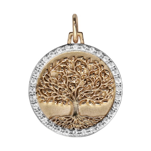 Pendentif Plaqué Or Arbre de Vie Contour Zirconium 