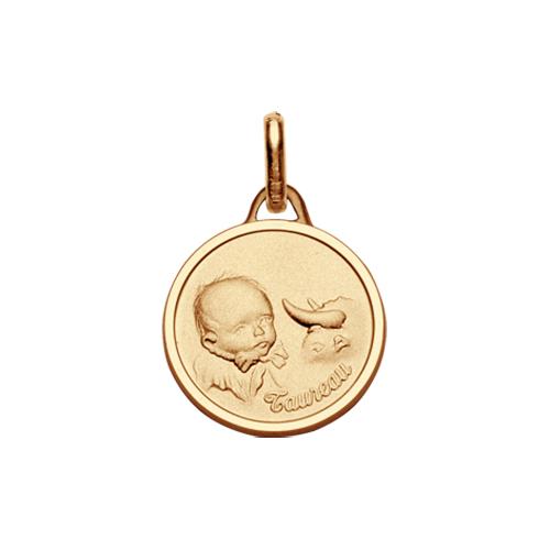 Pendentif Plaqué Or Médaille Ronde Bébé Zodiaque Taureau