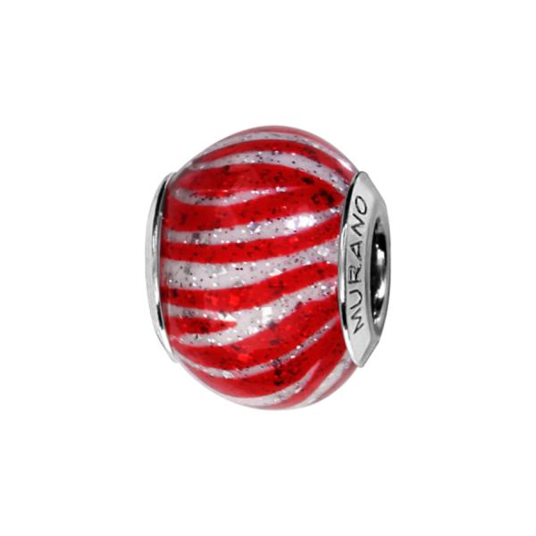 Charms Argent 925 Perle Murano Rouge avec Rayures