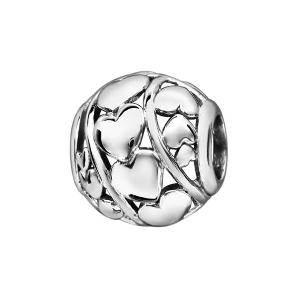 Charms Argent 925 Boule Multi Coeurs Ajourés