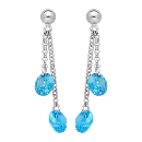 Boucles d'oreilles Argent 925 Double Chainette Pierre Synthese Bleue Ciel 