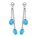 Boucles d'oreilles Argent 925 Double Chainette Pierre Synthese Bleue Ciel 