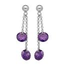 Boucles d'oreilles Argent 925 Double Chainette Pierre Synthese Violette