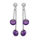 Boucles d'oreilles Argent 925 Double Chainette Pierre Synthese Violette