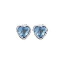 Boucles d'oreilles Argent 925 Coeur Zirconium Sertis Clos Bleu