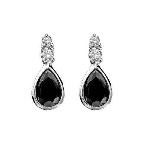 Boucles d'oreilles Argent 925 et Zirconium Forme Goutte Noir