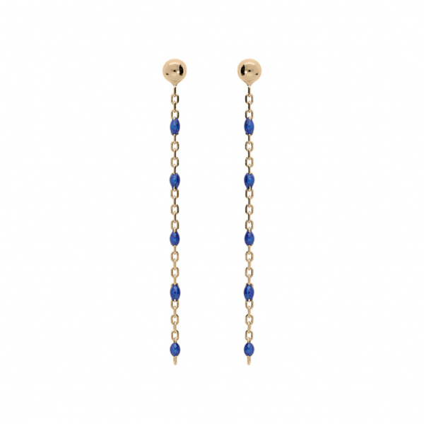 Boucles d'oreilles Tige Argent 925 Dorure Jaune Olives Résine Bleu Foncé