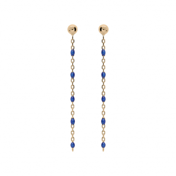 Boucles d'oreilles Tige Argent 925 Dorure Jaune Olives Résine Bleu Foncé