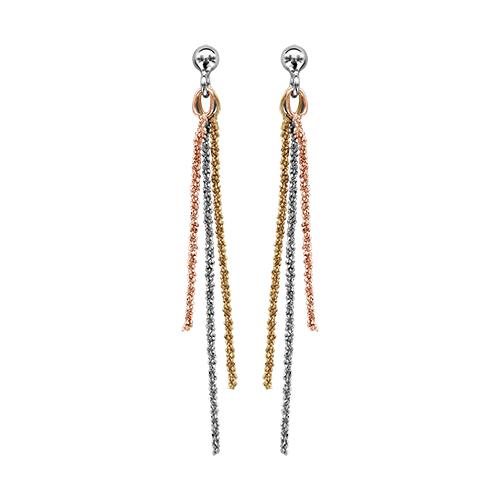 Boucles d'oreilles Argent 925 Triple Chaines Couleur Jaune Gris Rose