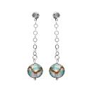 Boucles d'oreilles Argent 925 Verre de Murano Boule Bleu et Marron