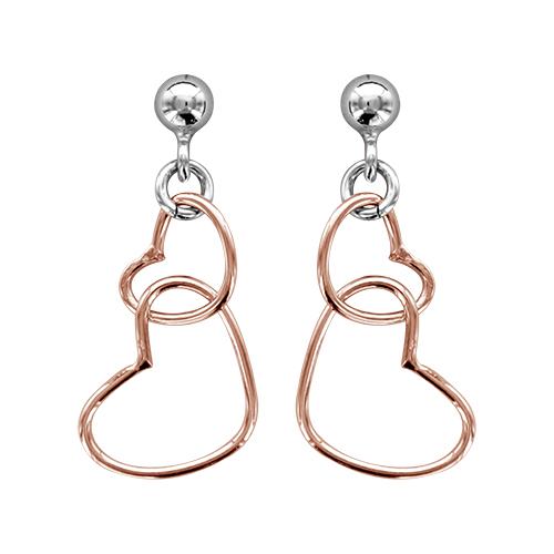 Boucles d'oreilles Argent 925 Double Coeurs Dorure Rose