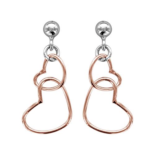 Boucles d'oreilles Argent 925 Double Coeurs Dorure Rose