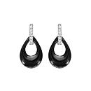 Boucles d'oreilles Argent 925 Poire Céramique Noire Barette Zirconium Sertis