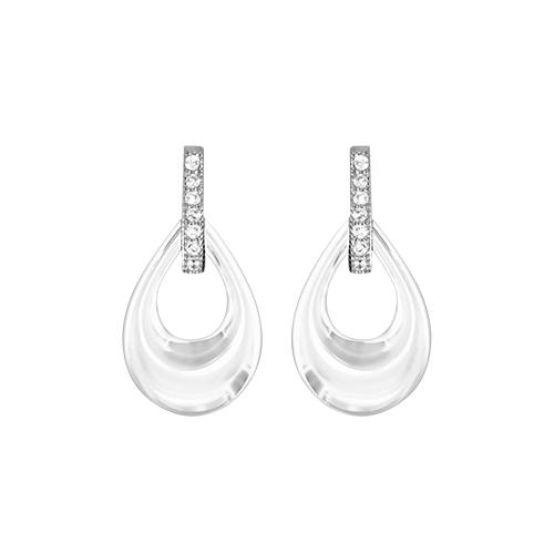 Boucles d'oreilles Argent 925 Poire Céramique Blanche Barette Zirconium Sertis