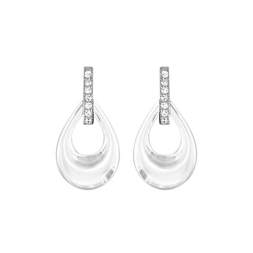 Boucles d'oreilles Argent 925 Poire Céramique Blanche Barette Zirconium Sertis