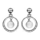 Boucles d'oreilles Argent 925 Cercle avec Zirconium Sertis + Boule Céramique Blanche