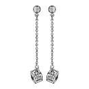 Boucles d'oreilles Argent 925 Chainette avec Cube + Zirconium