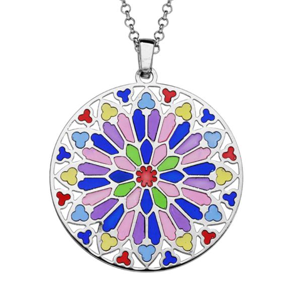 Collier Argent 925 Vitrail Resine Multicolore