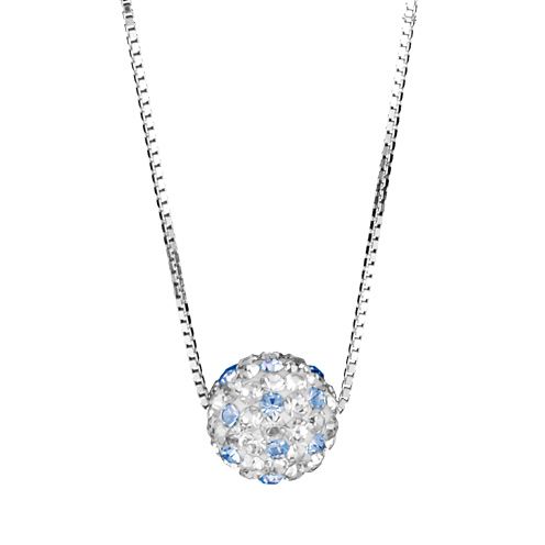 Collier + Pendentif Argent 925 et Zirconium Grosse Boule Bleu Ciel et Blanc