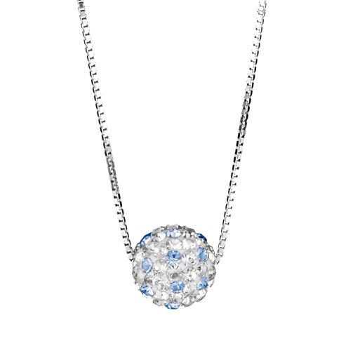 Collier + Pendentif Argent 925 et Zirconium Grosse Boule Bleu Ciel et Blanc