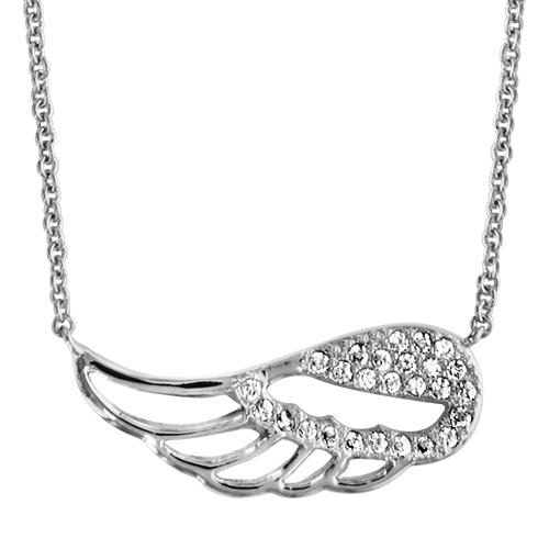 Collier Argent 925 Pendentif Aile d'Ange Ajourée avec Zirconium Sertis