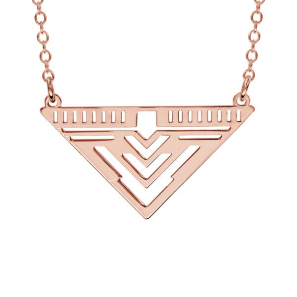 Collier Argent 925 Dorure Rose Pendentif Triangle Motifs Découpés