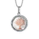 Collier Argent 925 Pendentif Rond Nacre Rosé Motif Arbre de Vie Rose