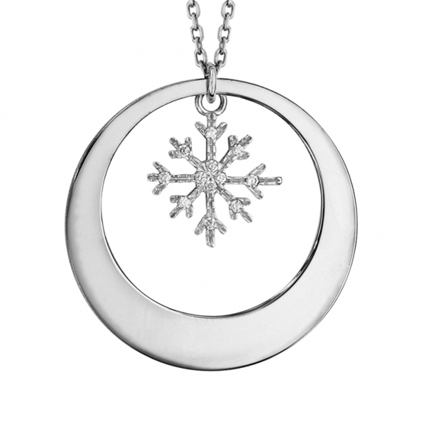 Collier Argent 925 Rhodié Cercle avec Flocon de Neige