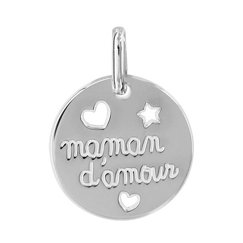 Pendentif Argent 925 Rond Coeurs Découpés Maman d'Amour