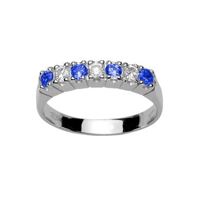 Bague Argent 925 Demi Rail avec Zirconium Bicolore Bleu