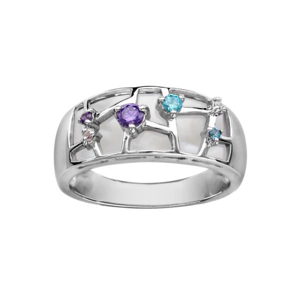 Bague Argent 925 Anneau Nacre Blanche Zirconium Pastel