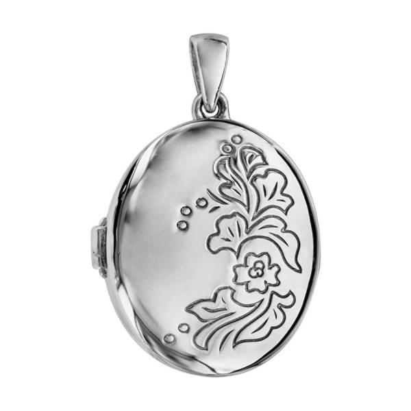 Pendentif Argent 925 Cassolette Ovale Fleuri 20 mm à Graver