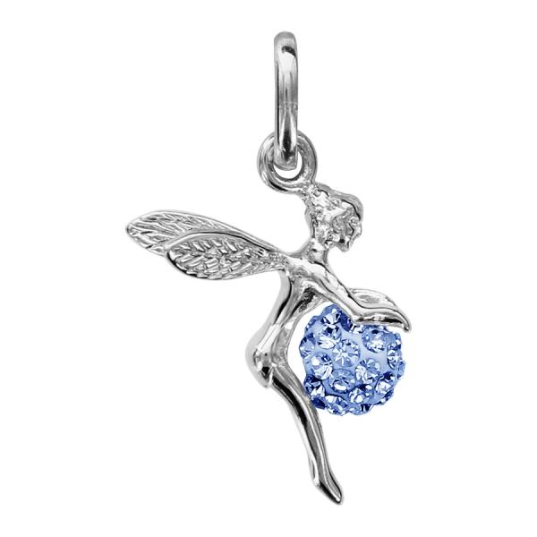 Pendentif Argent 925 Fée Boule Strass Bleu Ciel