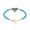 Bracelet Acier 316 L Doré Coeur Résine Bleu Vert Cordon Turquoise