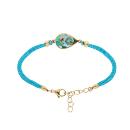 Bracelet Acier 316 L Doré Goutte Résine Bleu Vert Cordon Turquoise